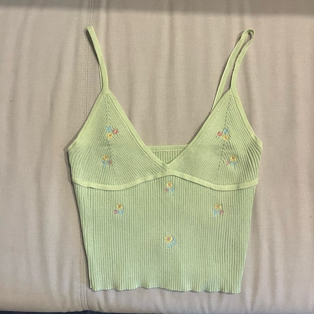 Light Green Ribbed Embroidered Top